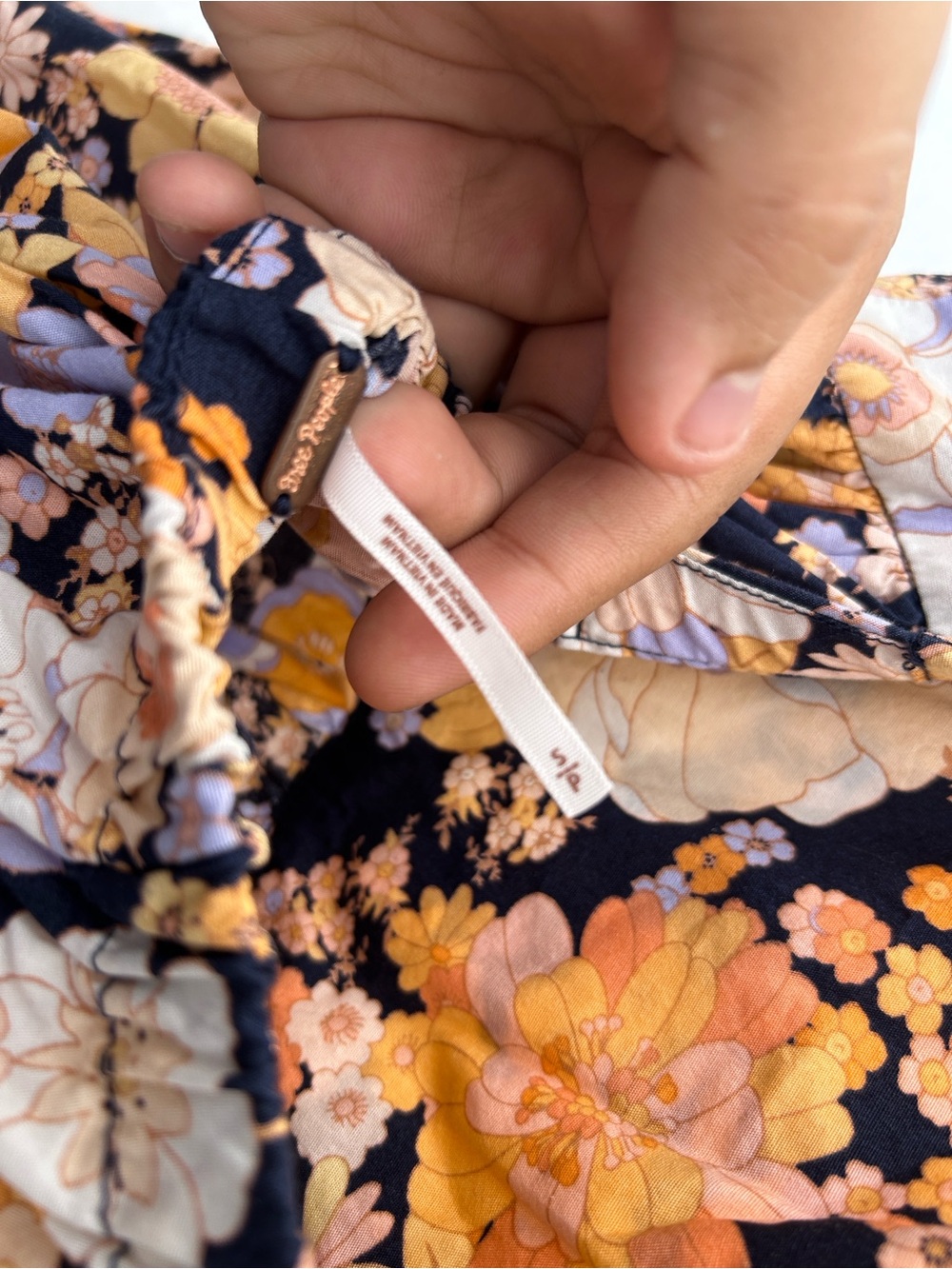 Free People Park Slope Maxi Dress Navy blue with Peach Lilac flowers - Picture 5 of 8